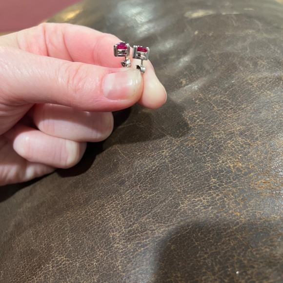 Ash Croft and Oak Lab Created Ruby and 10k White Gold Heart Earrings - Picture 3 of 8